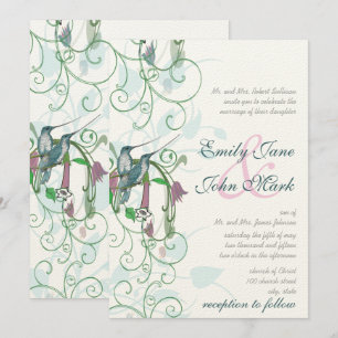 Pink Blue and Green Hummingbird Wedding Invites