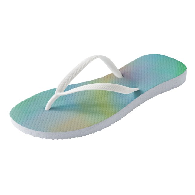 Pink Blue and Green Marble Clouds Flip Flops (Angled)