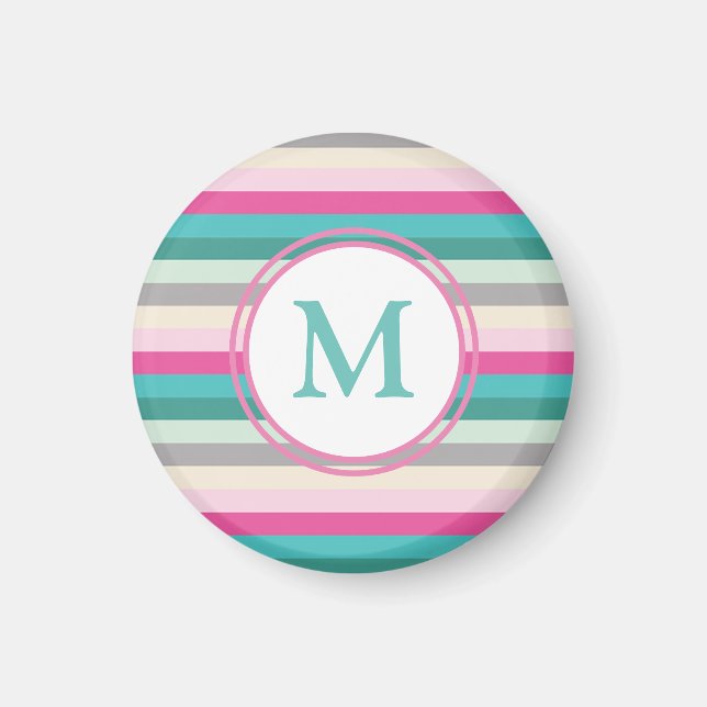 Pink Blue and Green Monogram Magnet (Front)