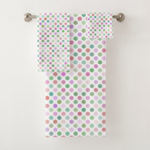 pink, blue, and green polka dots bath towel set