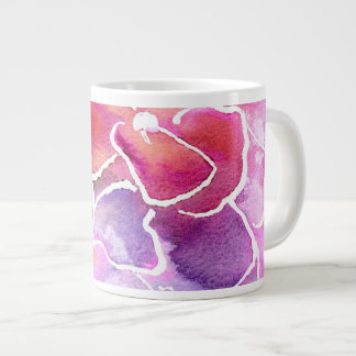 Pink, Blue and Mauve Watercolor Wallflowers Large Coffee Mug