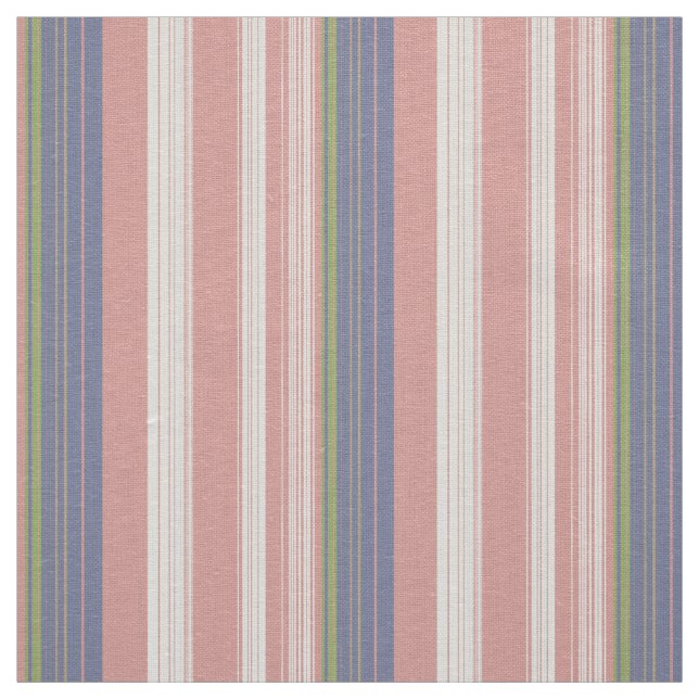 Pink, blue and olive vertical stripes. fabric (Swatch)