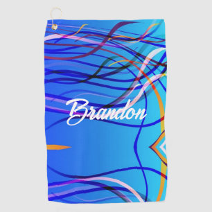 Pink Blue and Orange Chaotic Wave Lines Golf Towel