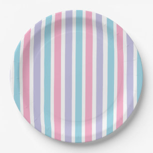Pink Blue and Purple Candy Stripes  Paper Plate