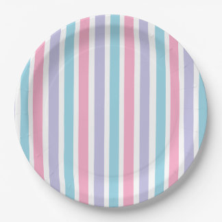 Pink Blue and Purple Candy Stripes Paper Plate