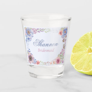 Pink Blue and Purple Floral Bridesmaid Shot glass