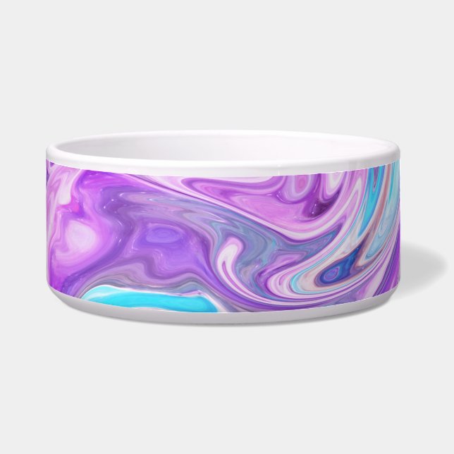 pink blue and purple swirls cat food bowl (Front)