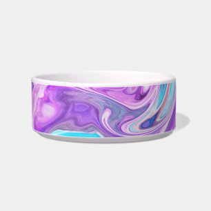 pink blue and purple swirls cat food bowl