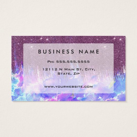 Pink, Blue, and Purple Watercolor and Faux Glitter Business Card