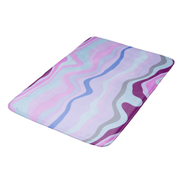 Pink, Blue and Purple Wavy Stripes Bath Mat (Angled)