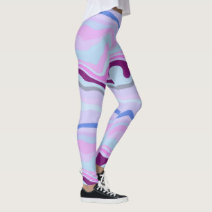 Pink, Blue and Purple Wavy Stripes Leggings