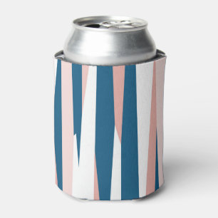 Pink Blue and White Abstract Can Cooler