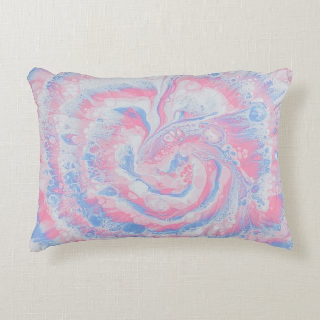 PINK BLUE AND WHITE ABSTRACT PAINTING DECORATIVE CUSHION (Front)