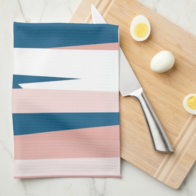 Pink Blue and White Abstract Tea Towel (Quarter Fold)