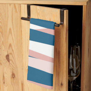 Pink Blue and White Abstract Tea Towel