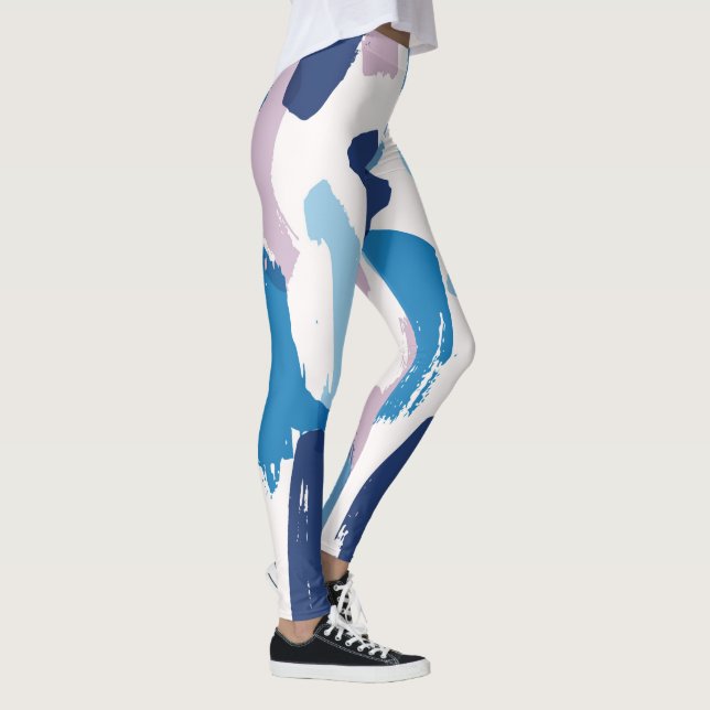 Pink blue and white brushstrokes pattern leggings (Right)