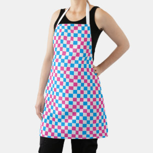 Pink Blue And White Chequered Pattern Apron