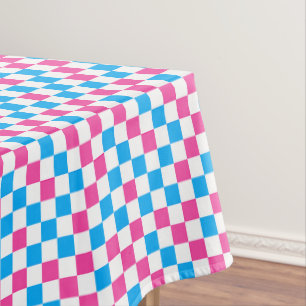 Pink Blue And White Chequered Pattern Tablecloth