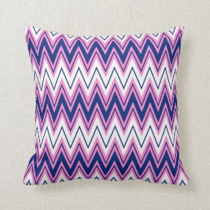 Pink Blue And WHite Chevron Geometric Pattern 2 Cushion
