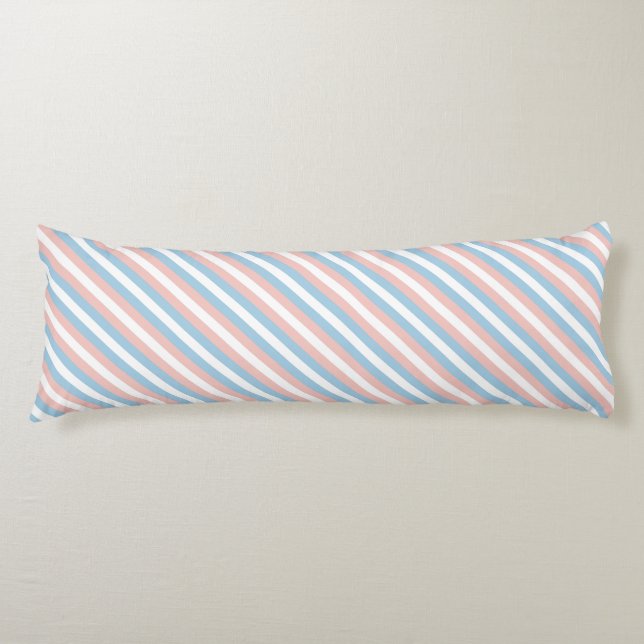 Pink, Blue and White Diagonal Stripe Body Cushion (Front)