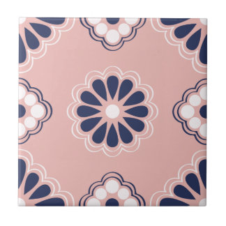 Pink, Blue and White Geometric Flowers Tile
