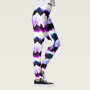 Pink blue and White Orchids Leggings