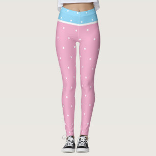 Pink Blue and White Polka Dots Leggings
