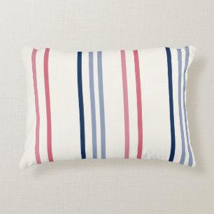 Pink blue and white stripes decorative cushion