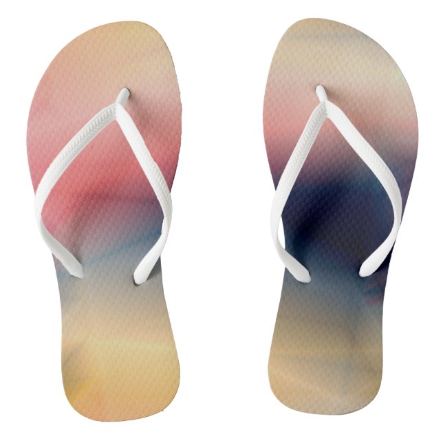 Pink Blue and yellow abstract Flip Flops (Footbed)