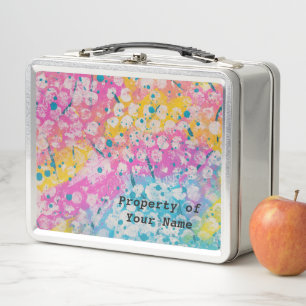 Pink, Blue, and Yellow Abstract Metal Lunch Box