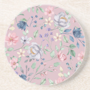 Pink Blue and Yellow Floral Purple Coaster