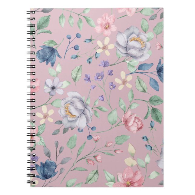 Pink Blue and Yellow Floral Purple Notebook (Front)