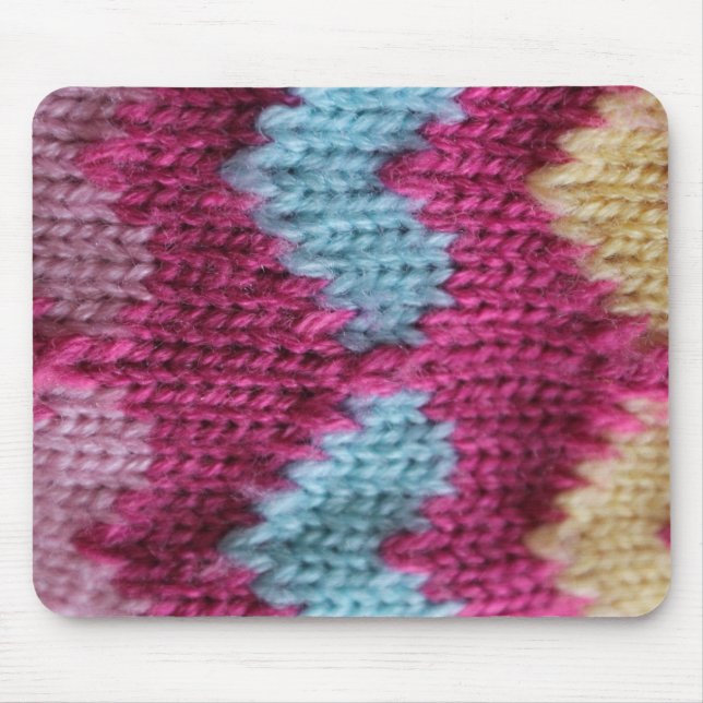 pink, blue and yellow knitting mouse mat (Front)
