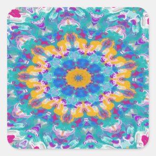 Pink, Blue and Yellow Mandala Square Sticker
