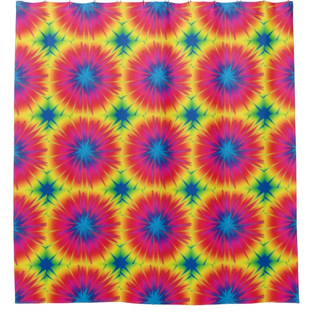 Pink, Blue and Yellow Tie Dyed Shower Curtain (Front)