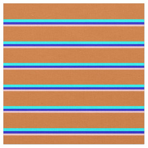 Pink, Blue, Aqua & Chocolate Coloured Stripes Fabric