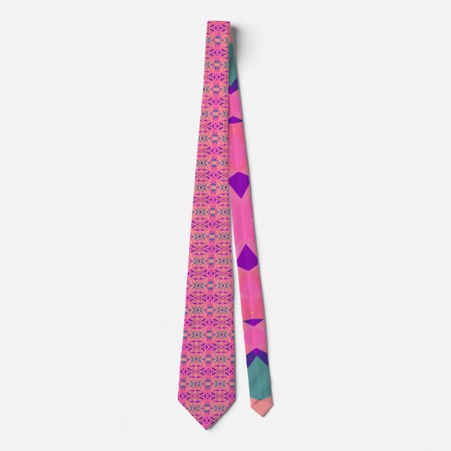 Pink Blue Art Deco Pattern Valentine’s Day Gift Tie (Front)