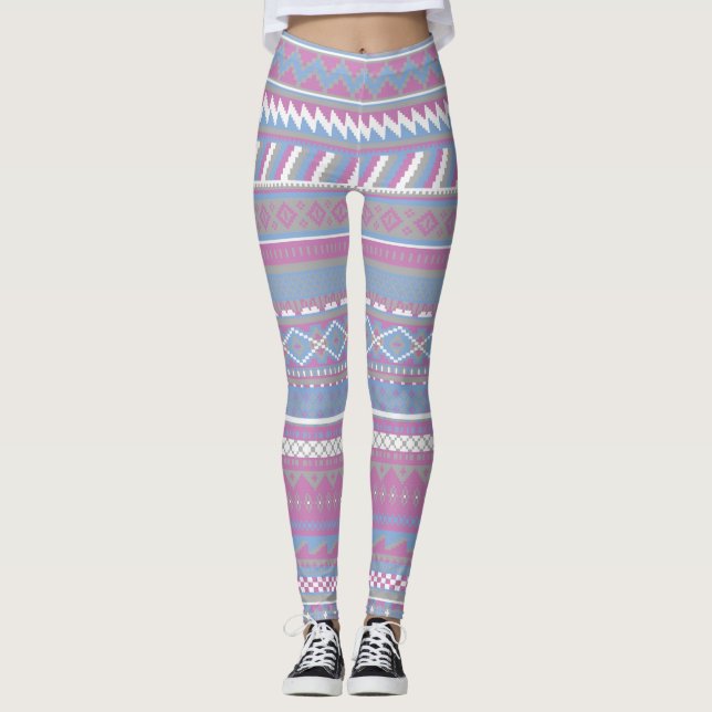 Pink/Blue Aztec Women's Leggings (Front)