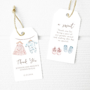 Pink Blue Baby Clothes Gender Reveal Thank You Gift Tags