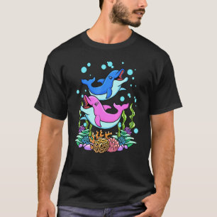 Pink Blue Baby Dolphins Beach Summer Vacation T-Shirt