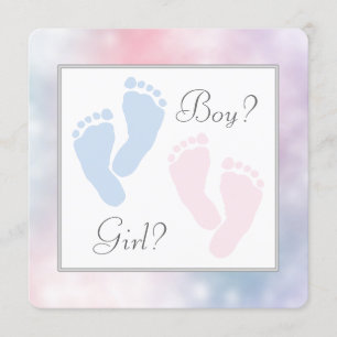 Pink Blue Baby Feet Footprint Gender Reveal Invitation