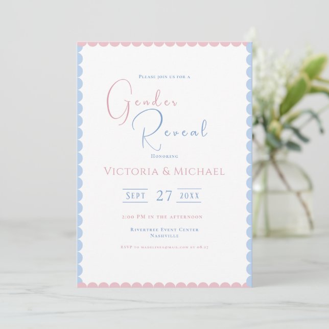 Pink & Blue Baby Gender Reveal Invitation (Standing Front)
