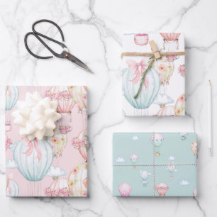 Pink & Blue Baby Wrapping Paper Flat Sheet Set