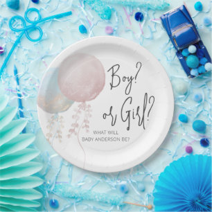 Pink Blue Balloon Boy Girl Party Celebration Paper Plate