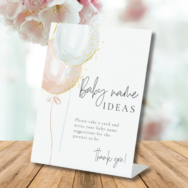 Pink & Blue Balloon Gender Reveal baby name ideas Pedestal Sign (Creator Uploaded)
