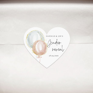 Pink & Blue Balloon Gender Reveal Favor Party Heart Sticker