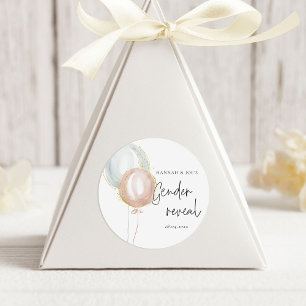 Pink & Blue Balloon Gender Reveal Favour Party Classic Round Sticker