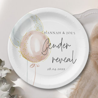 Pink & Blue Balloon Gender Reveal Paper Plate