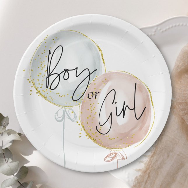 Pink & Blue Balloon Gender Reveal  Paper Plate (Creator Uploaded)