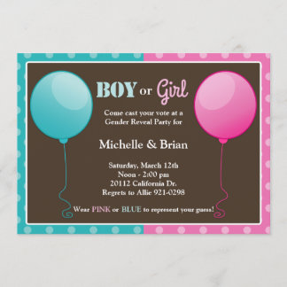 Pink Blue Balloon Gender Reveal Party Invitation